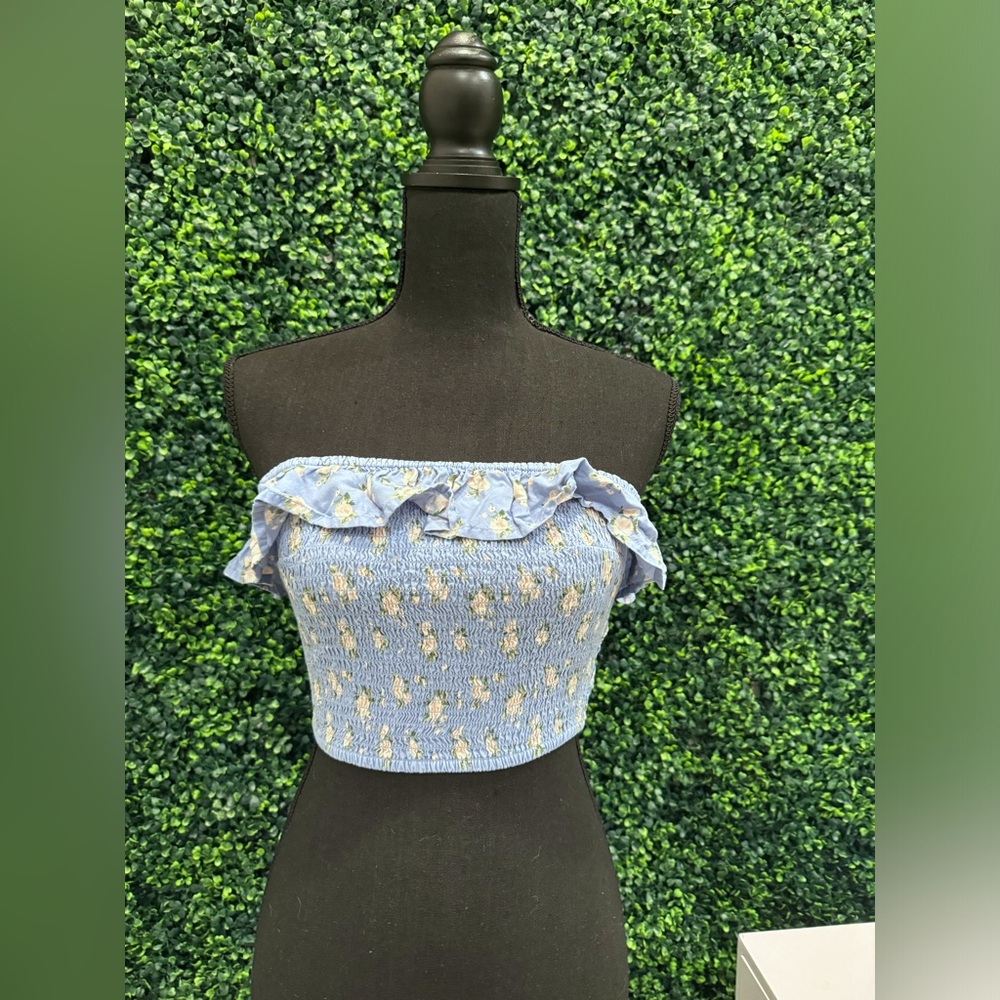blue floral tube top